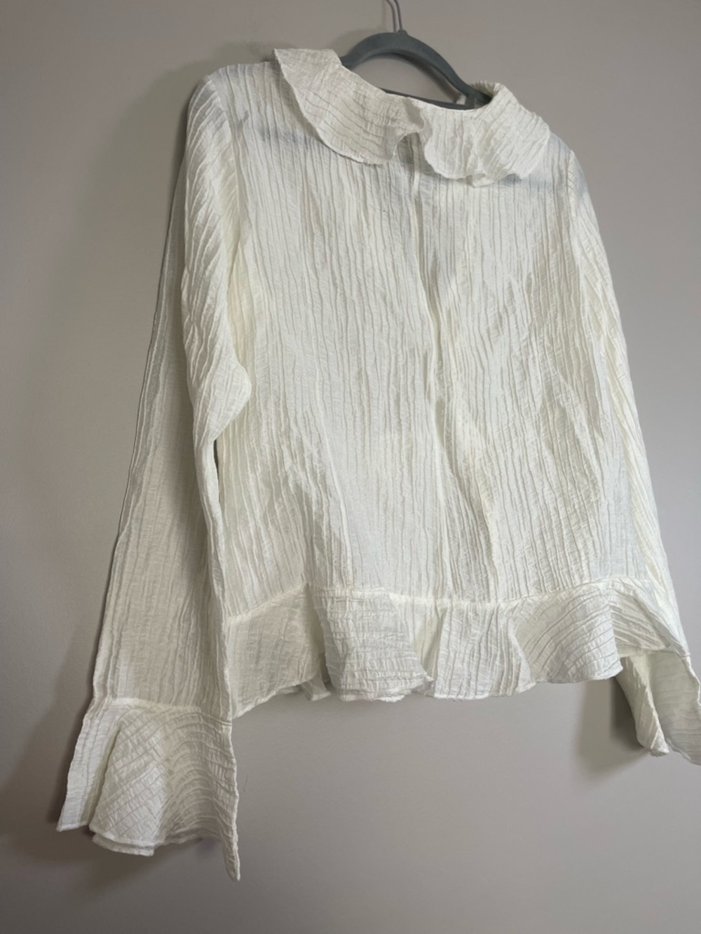 PrettyLittleThing Ruffled Tie-Front Sheer Blouse - Cream - Picture 5 of 7